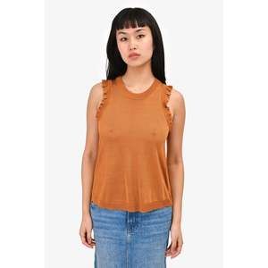 Cinq a Sept Brown Metallic Knit Ruffle Sleeveless Top Size XS